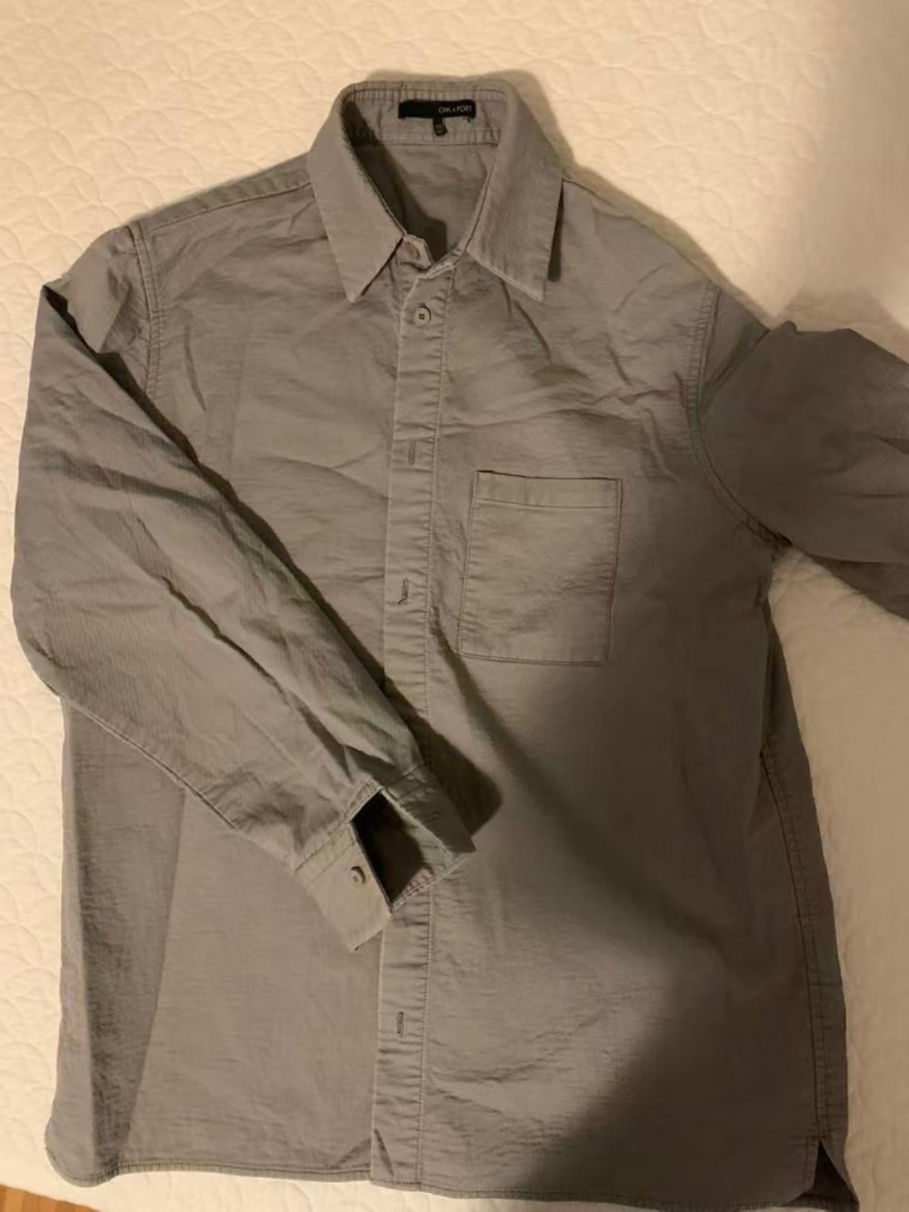 Oak +fort heavy duty washed cotton shirt, unisex, light grey